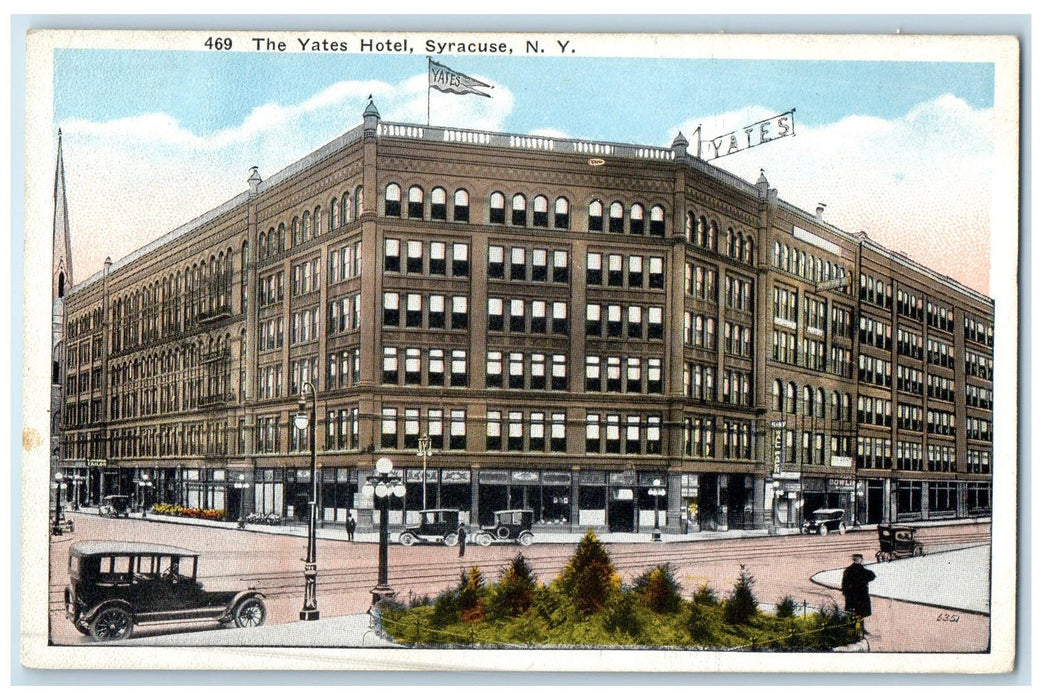 c1920's The Yates Hotel & Restaurant Classic Cars Syracuse New York NY Postcard