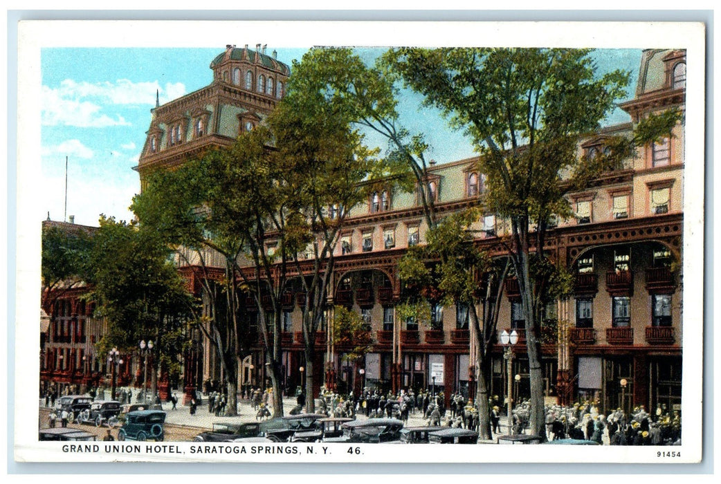 c1920's Grand Union Hotel & Restaurant Crowd Saratoga Springs New York Postcard