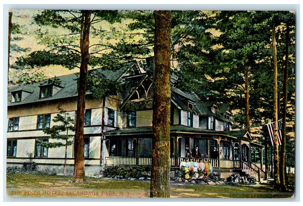 1909 The Pines Hotel & Restaurant Tourist Porch Sacandaga Park New York Postcard