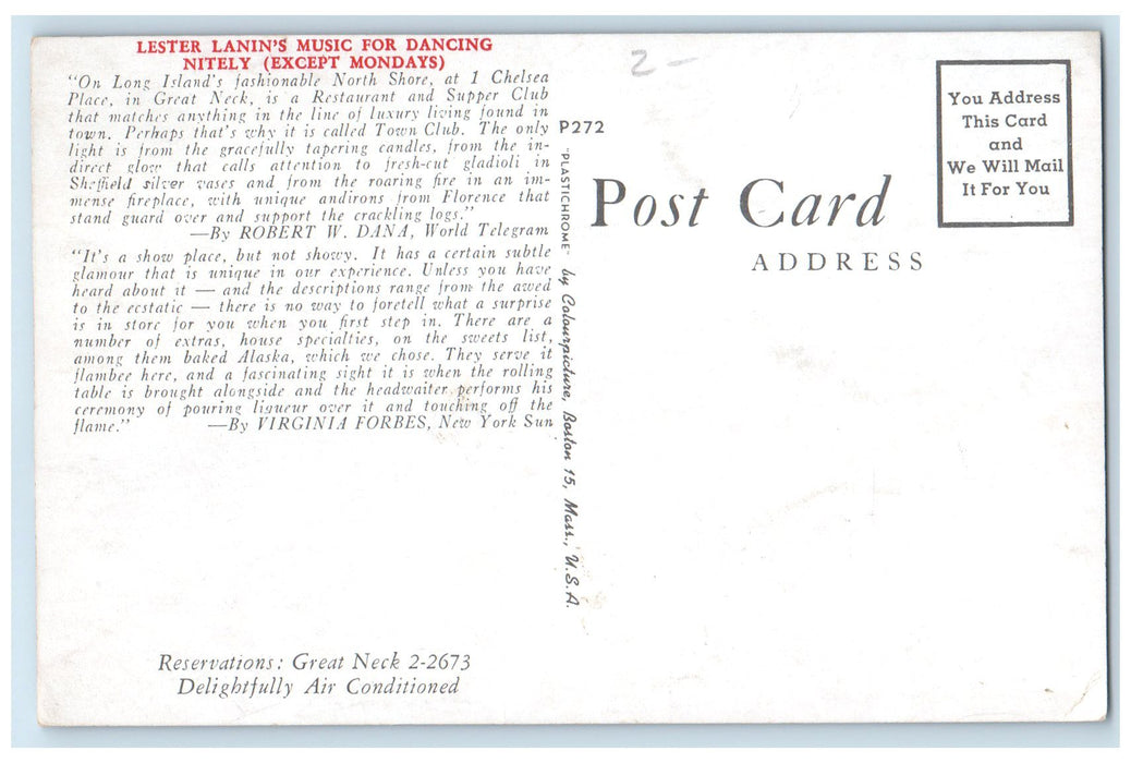c1960's Great Neck Restaurant And Supper Club Long Island New York NY Postcard