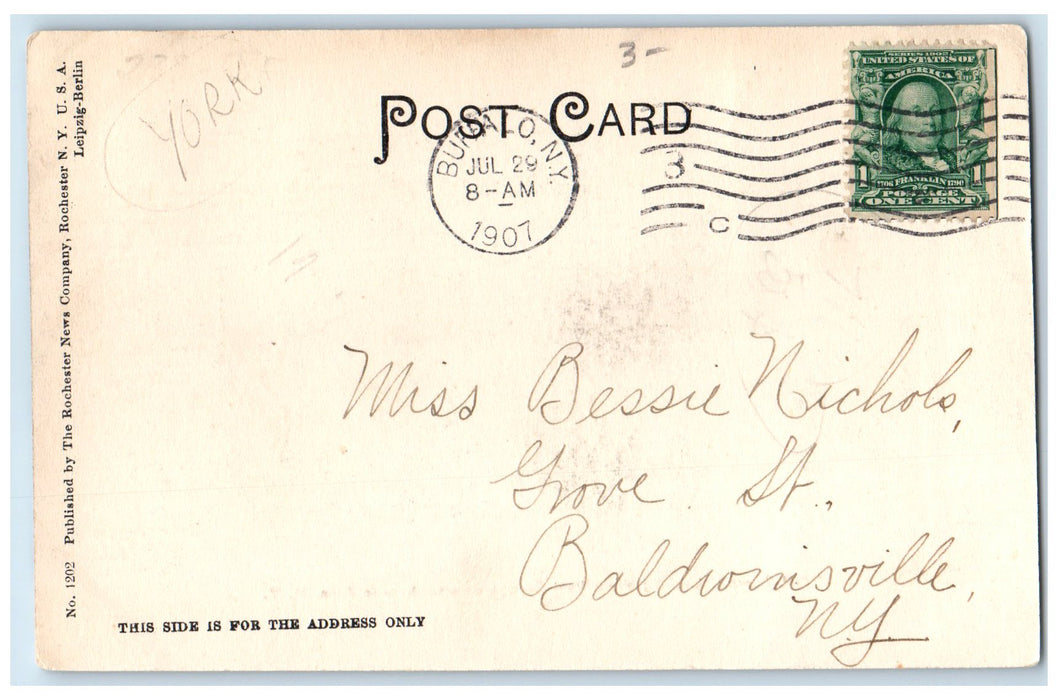 1907 Fall Street Railway Road Buildings Carriage Seneca Falls New York Postcard