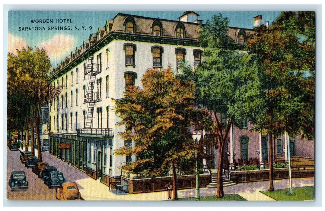 c1940's Worden Hotel & Restaurant Building Saratoga Springs New York Postcard