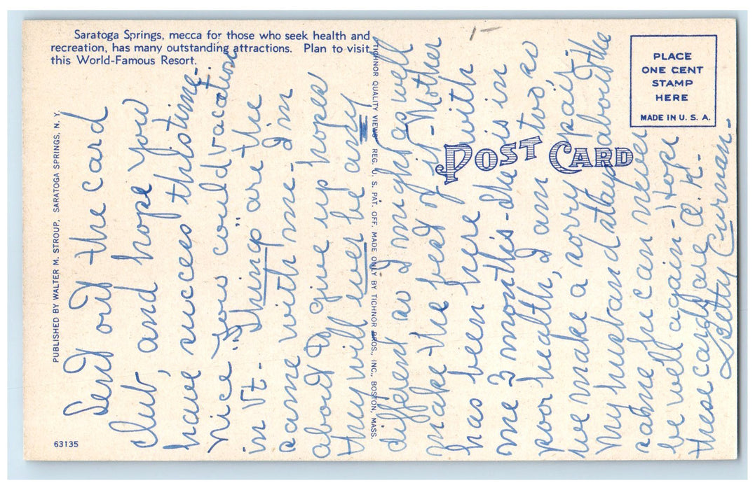 c1940's Worden Hotel & Restaurant Building Saratoga Springs New York Postcard