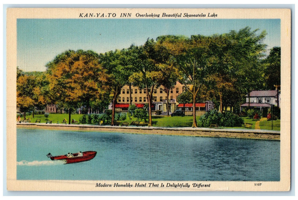 c1940 Kan Ya To Inn & Restaurant Over Looking Skaneateles Lake New York Postcard