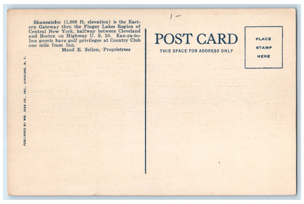 c1940 Kan Ya To Inn & Restaurant Over Looking Skaneateles Lake New York Postcard
