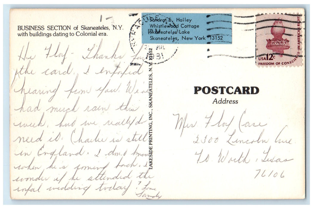 1931 Business Section Road Street Building Of Skaneateles New York NY Postcard