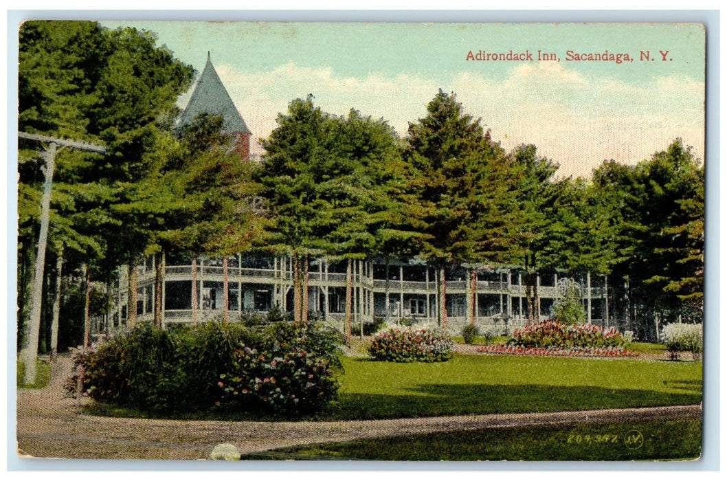 c1910's Adirondack Inn Hotel & Restaurant Dirt Road Sacandaga New York Postcard