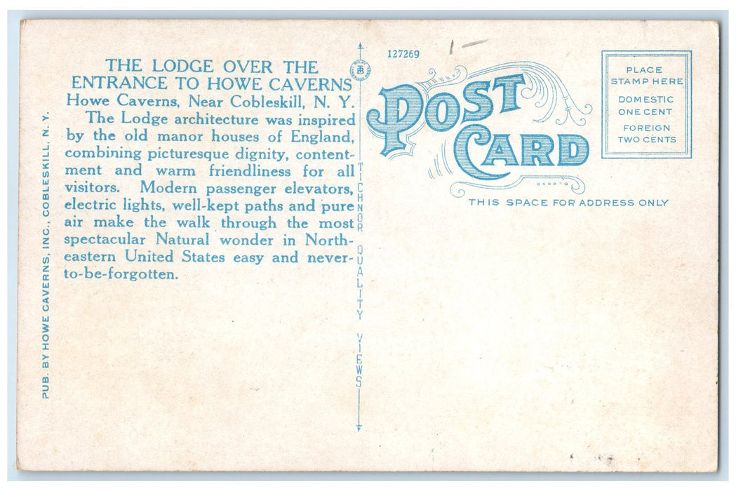 c1920s The Lodge Over The Entrance To Howe Caverns New York NY Unposted Postcard