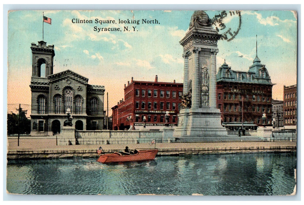 1913 Clinton Square Looking North Speedboat Towers Syracuse New York Postcard