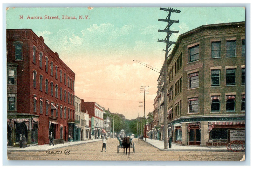 1909 North Aurora Street Buildings Scene Ithaca New York NY Posted Postcard