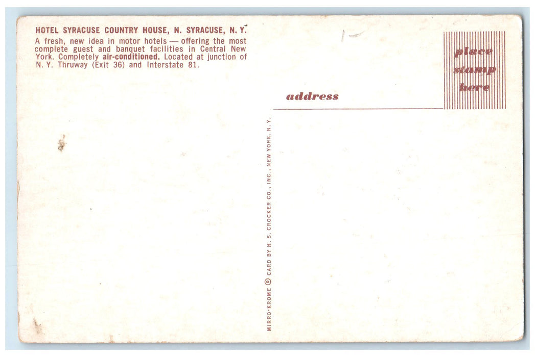 c1950 Hotel Syracuse & Restaurant Country House North Syracuse New York Postcard