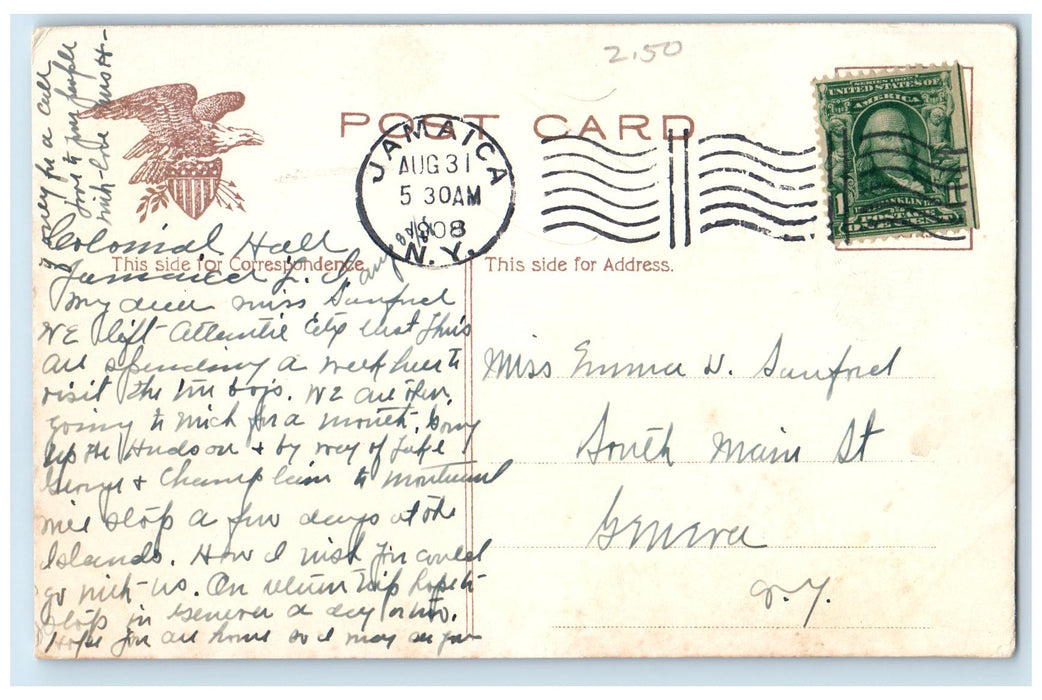 1908 Queens County Trust Company Building Unposted Jamaica New York NY Postcard