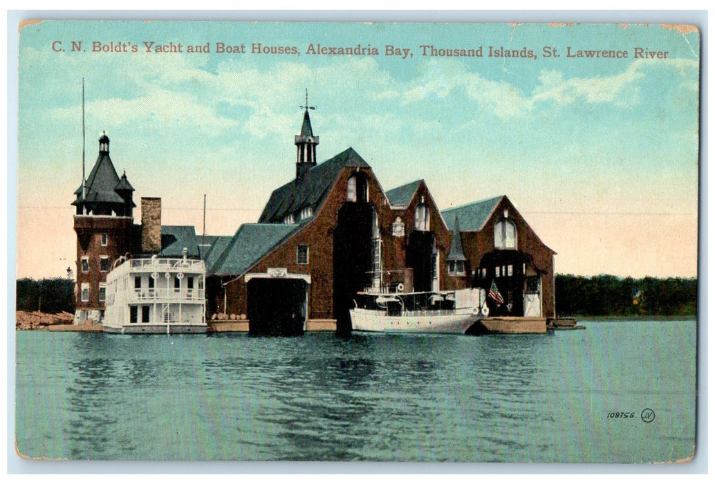 c1910's CN Boldt's Yacht & Boat Houses Building Alexandria Bay New York Postcard