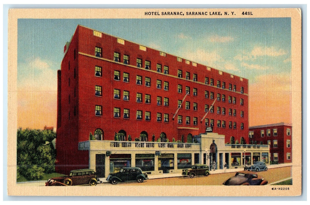 c1940's Hotel Saranac & Restaurant Building Cars Saranac Lake New York Postcard