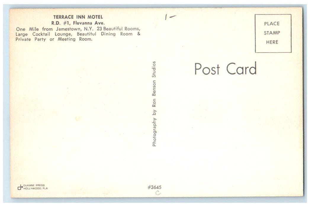 c1960's Terrace Inn Motel Exterior Roadside Jamestown New York NY Cars Postcard