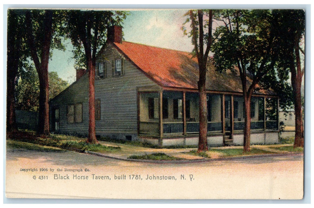 1907 Black Horse Tavern Exterior Built 1781 Johnstown New York NY Trees Postcard