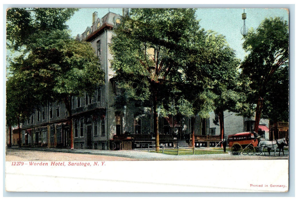 c1905's Worden Hotel & Restaurant Building Carriage Saratoga New York Postcard