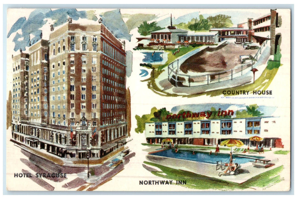 1968 Three Finest In New York State Hotels Multiview Syracuse New York Postcard