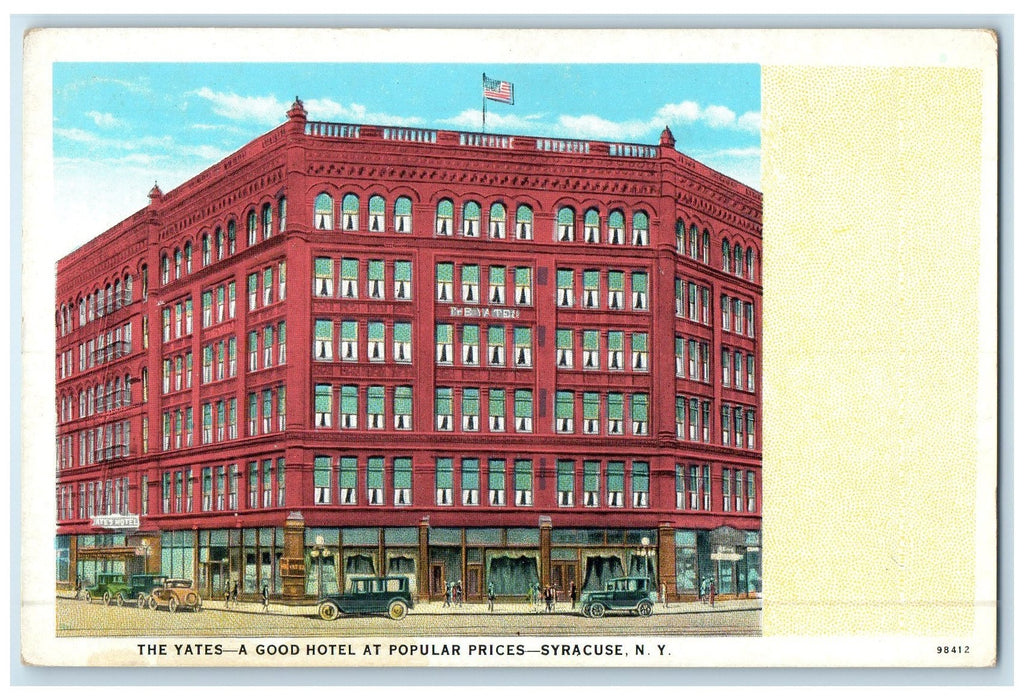c1940 The Yate's Good Hotel Restaurant Popular Prices Syracuse New York Postcard