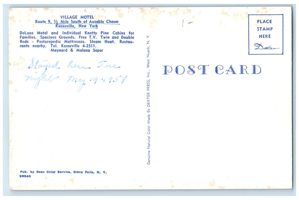 c1960's Village Motel Exterior Roadside Keeseville New York NY Unposted Postcard