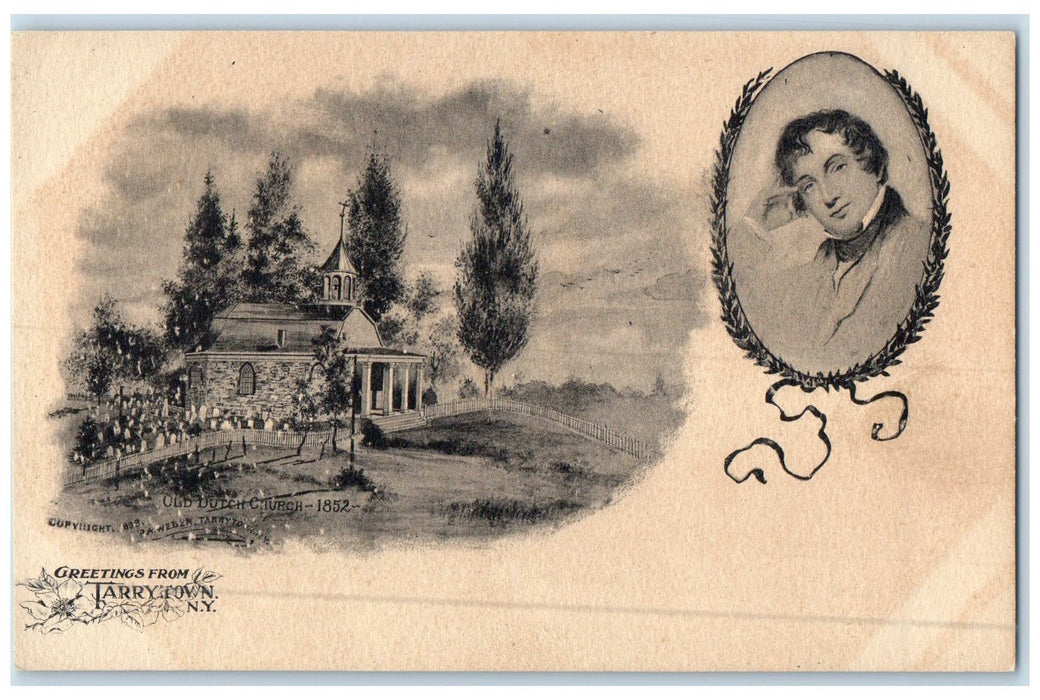 c1905's Greetings From Tarrytown Old Dutch Church Building New York NY Postcard