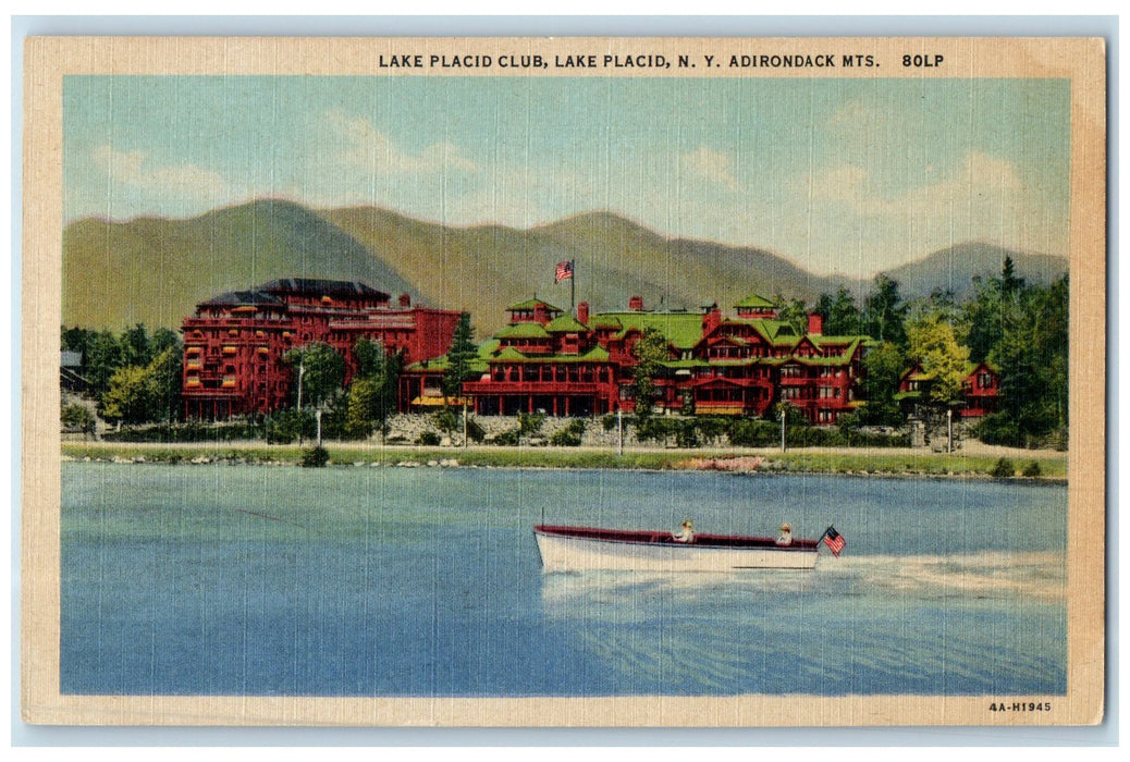 c1940's Lake Placid Club Boat Flag Scene Lake Placid New York Unposted Postcard