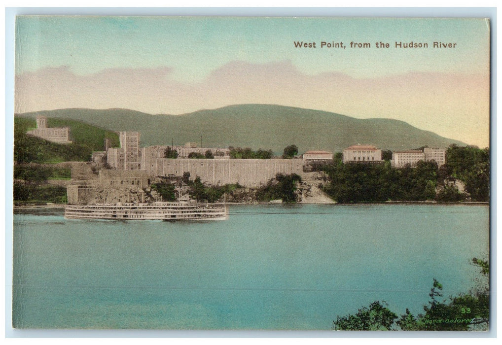 c1950 West Point Passenger Ship Building From The Hudson River New York Postcard