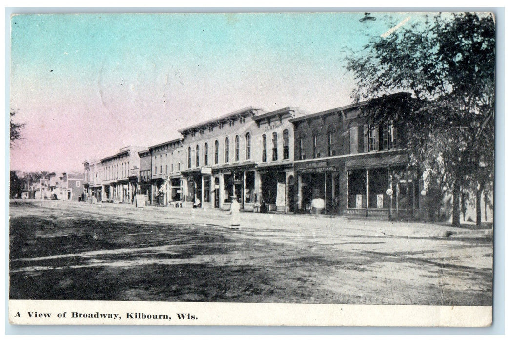 1910 View Of Broadway Dirt Road Building Kilbourn Wisconsin WI Posted Postcard