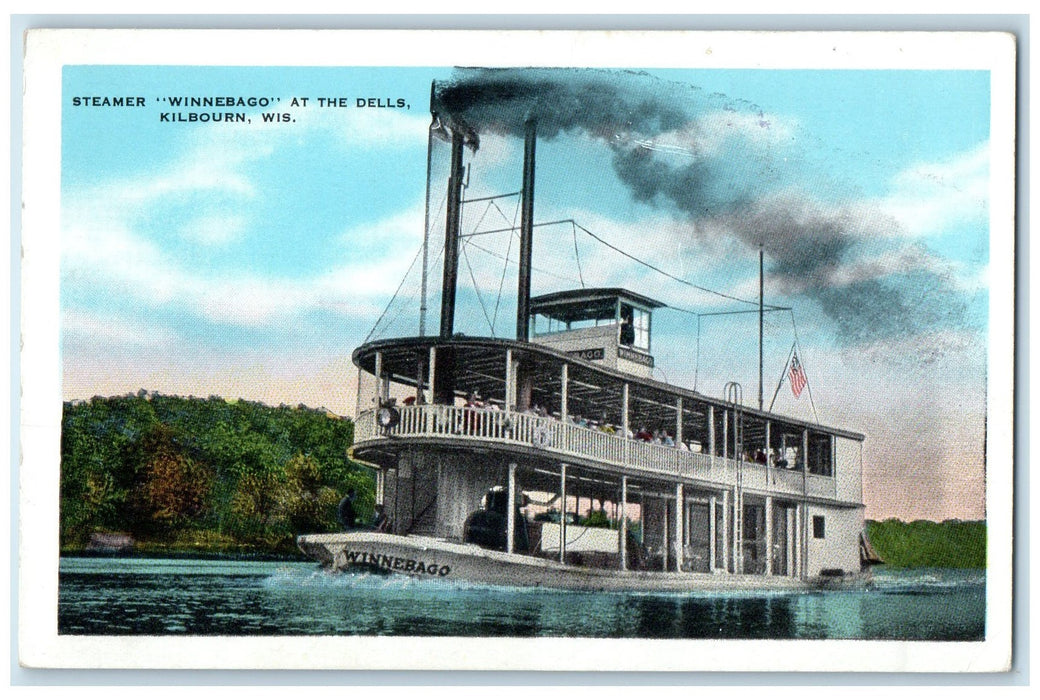 c1920 Steamer Winnebago At The Dells Passenger Boat Kilbourn Wisconsin Postcard