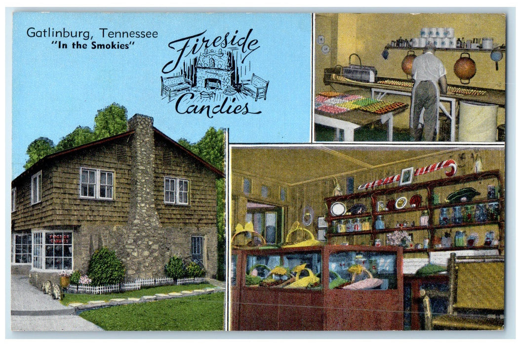 c1950's Fireside Candies In The Smokies Multiview Gatlinburg Tennessee Postcard