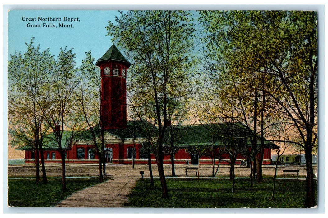 c1910's Great Northern Depot Great Falls Montana MT Unposted Vintage Postcard