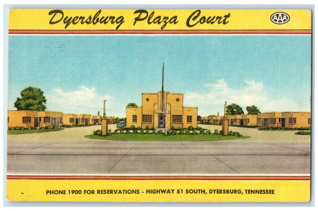 1957 Dyersburg Plaza Court Hotel Restaurant Cottage Dyersburg Tennessee Postcard