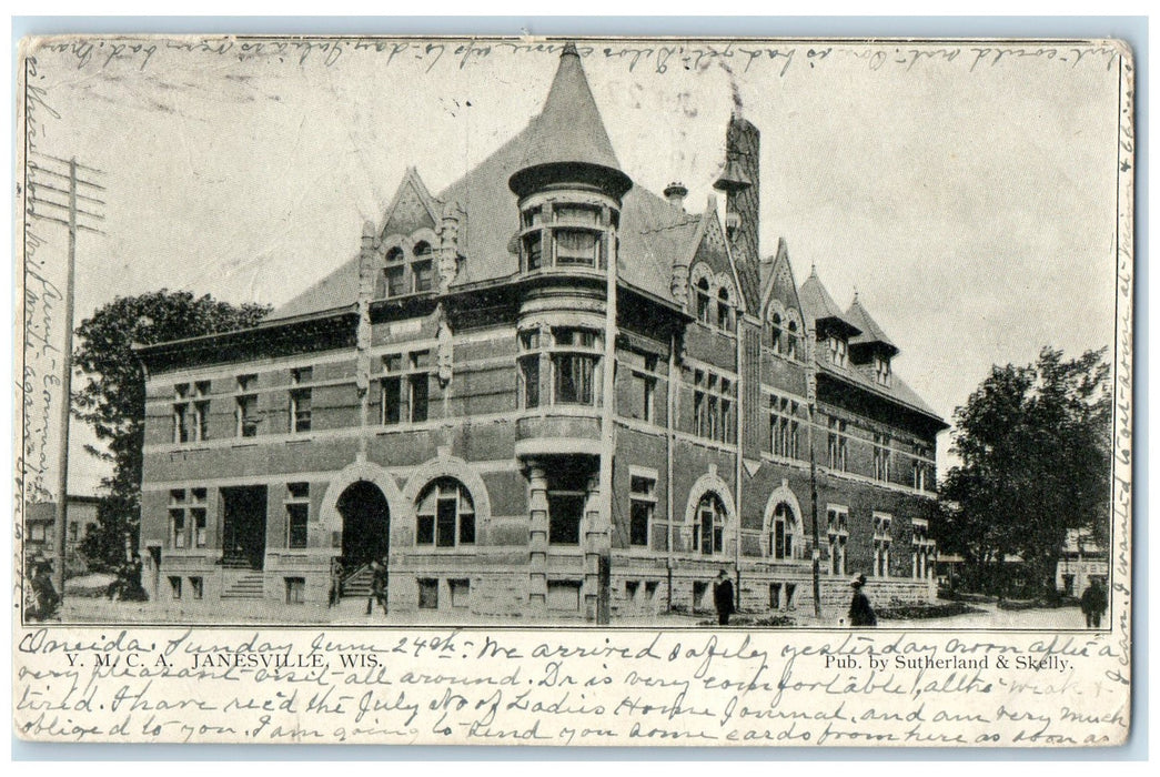 1906 YMCA Building Tower Entrance Roadside View Janesville Wisconsin WI Postcard