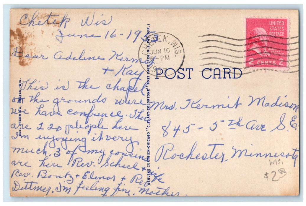 1953 Barry Memorial Chapel Baptist Assembly Grounds Chetek Wisconsin Postcard