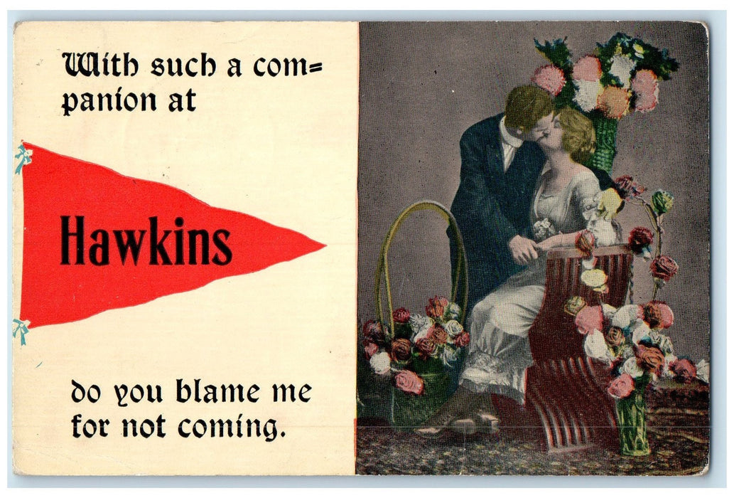 1914 With Such A Companion At Hawkins Couples Do You Blame Me Wisconsin Postcard