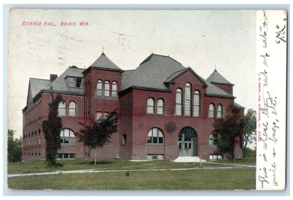 1909 Science Hall In Beloit College Building Entrance Beloit Wisconsin Postcard