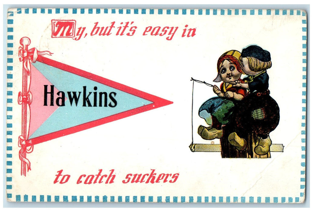 1914 My But Its Easy In Hawkins To Catch Suckers Cartoons Wisconsin WI Postcard