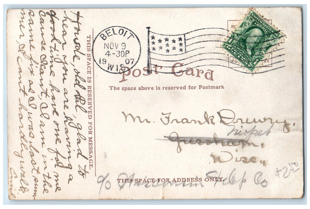1907 Hotel Hilton & Restaurant Building Horse Carriage Beloit Wisconsin Postcard