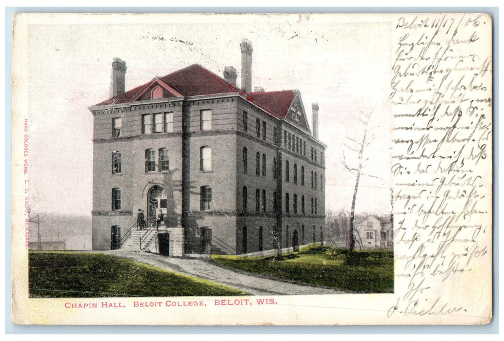 1906 Chapin Hall Beloit College Building Road Students Beloit Wisconsin Postcard