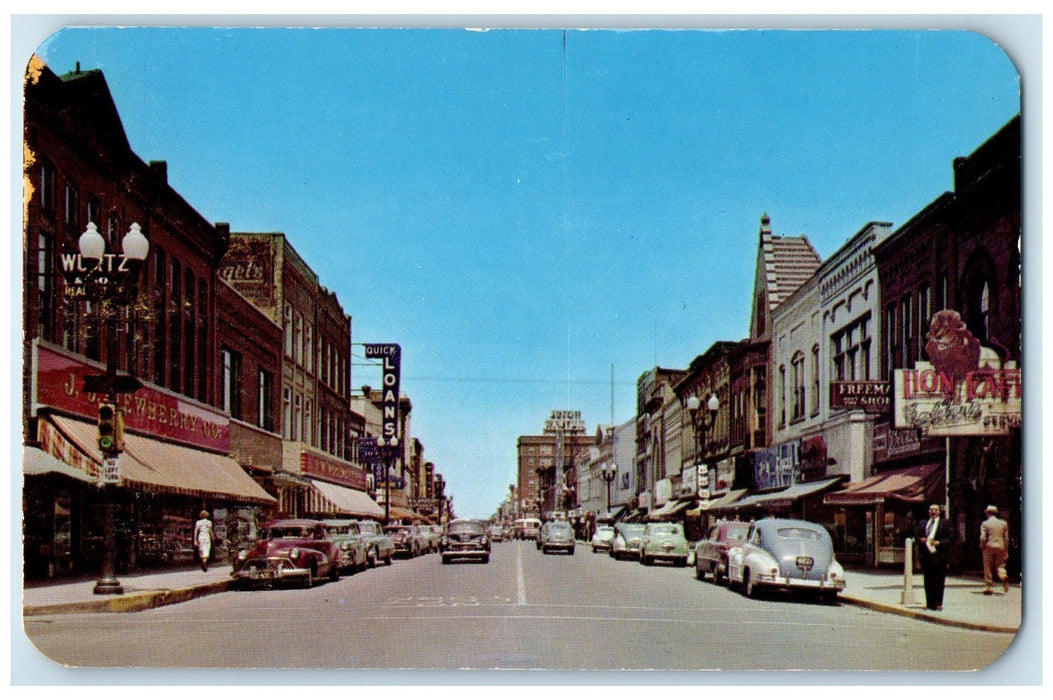 1950's Main Street Classic Cars Establishments Fond Du Lac Wisconsin WI Postcard