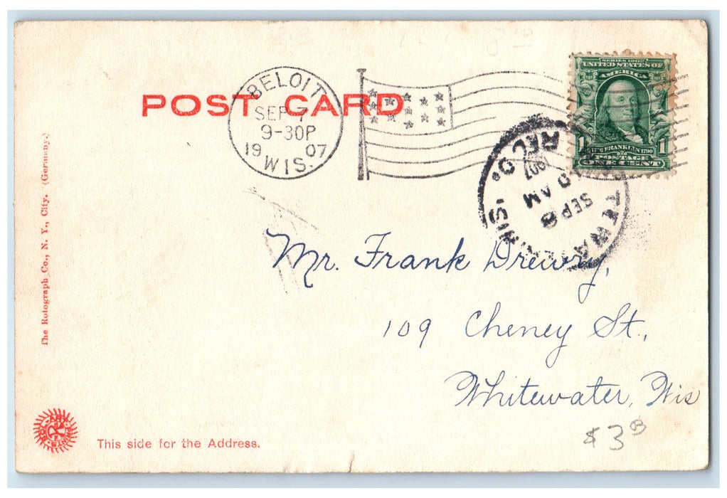 1907 Hotel Hilton & Restaurant Building Entrance Road Beloit Wisconsin Postcard