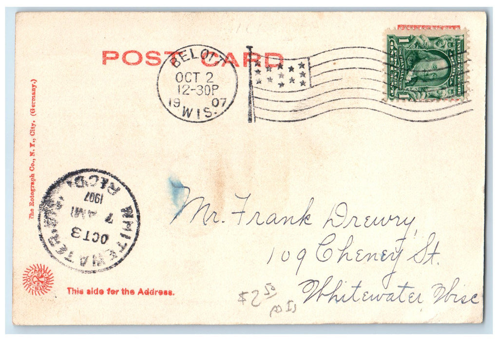 1907 First Congregational Church Building Tower Beloit Wisconsin Posted Postcard