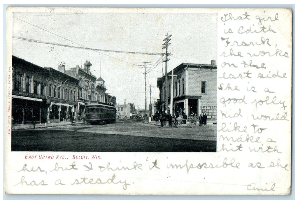 1908 East Grand Avenue Locomotive Railway Carriage Beloit Wisconsin Postcard