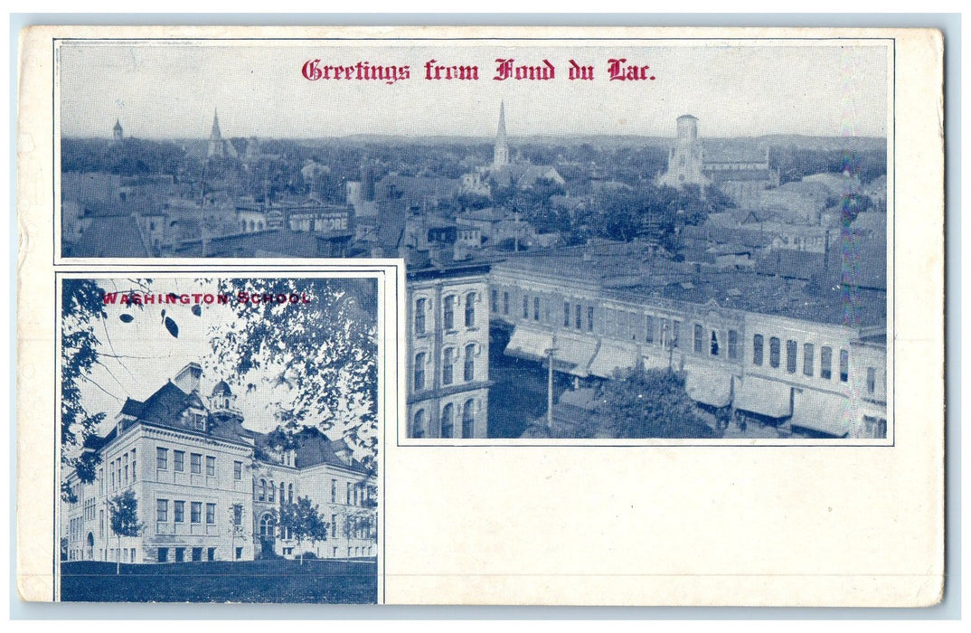 c1905's Greeting From Fond Du Lac Multiview Building Tower Wisconsin WI Postcard