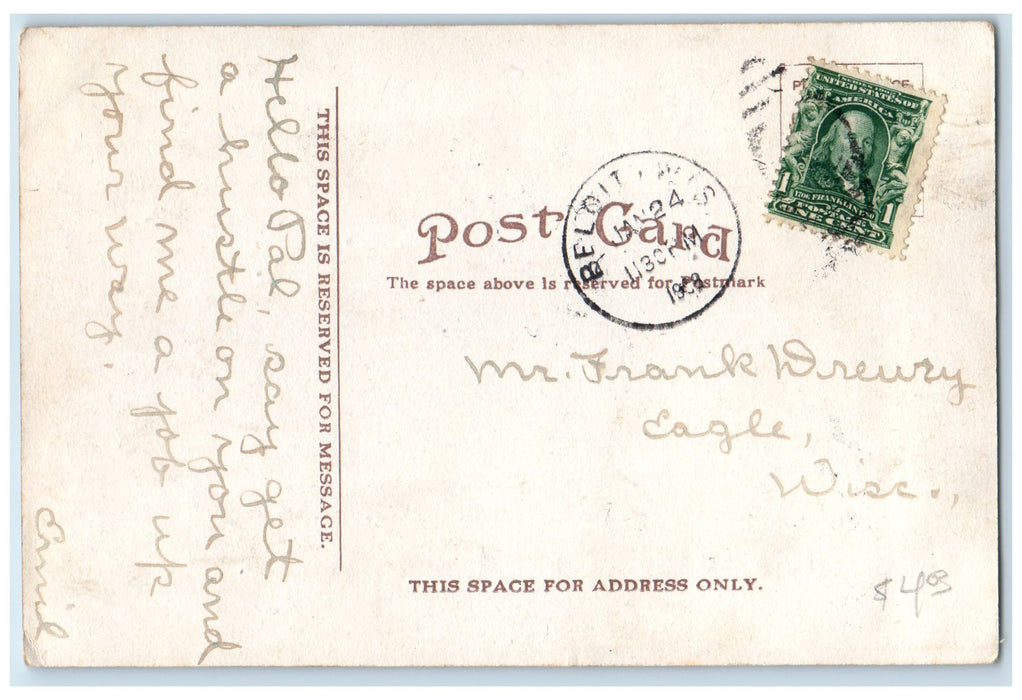 1908 East Grand Avenue Locomotive Railway Carriage Beloit Wisconsin Postcard