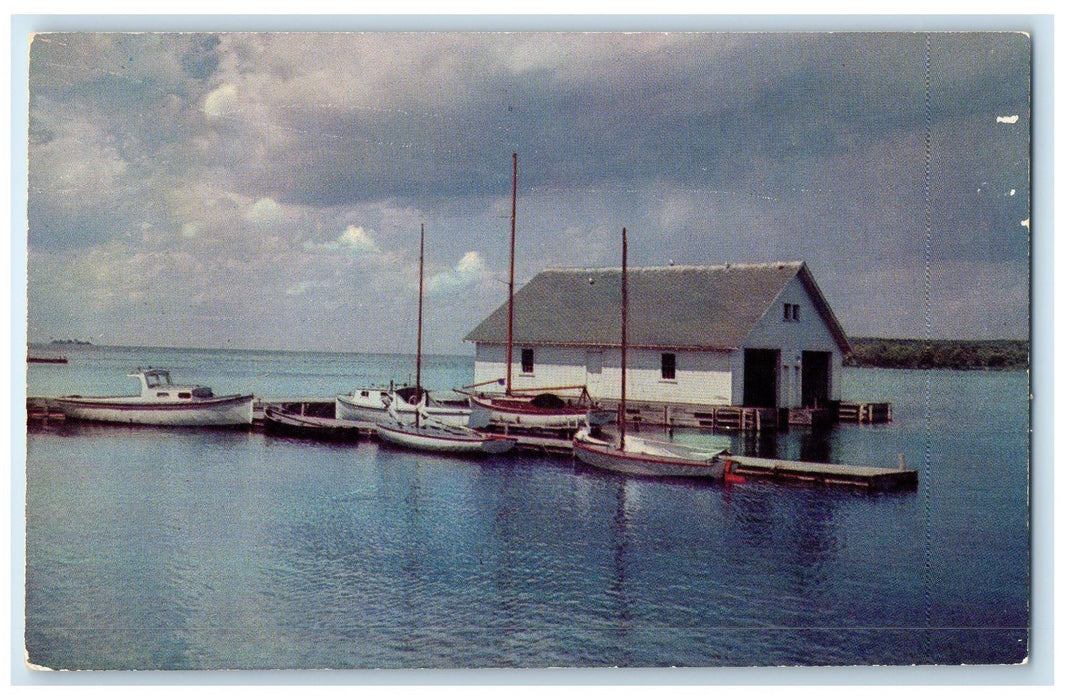 c1950's Fish Creek Sail Boat Dock Door County Wisconsin WI Unposted Postcard