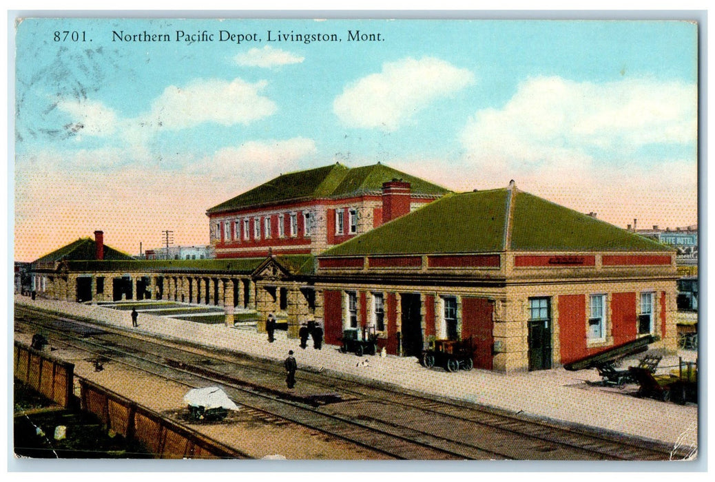 1920 Northern Pacific Depot Exterior Livingston Montana MT Railroad Postcard