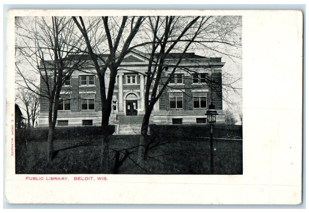 c1905 Public Library Building Stairs Entrance Beloit Wisconsin Antique Postcard