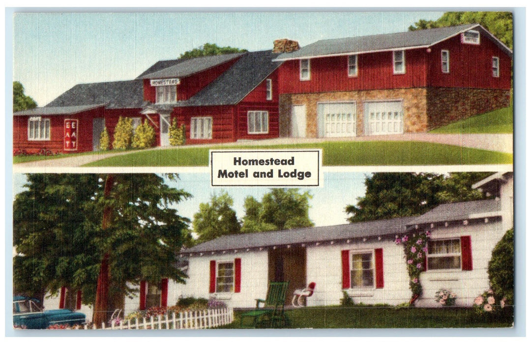 c1940 Homestead Motel & Lodge Restaurant Multiview Fifield Wisconsin WI Postcard