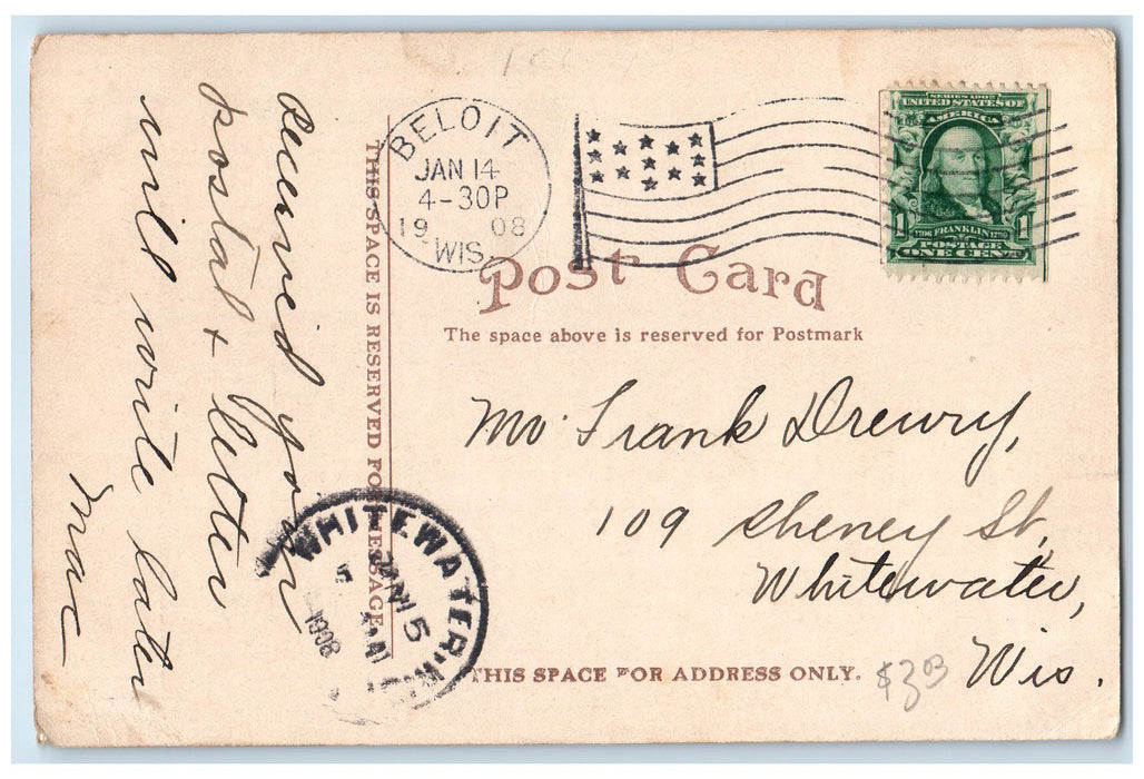 1908 Catholic Church & Parsonage Building Dirt Road Beloit Wisconsin Postcard